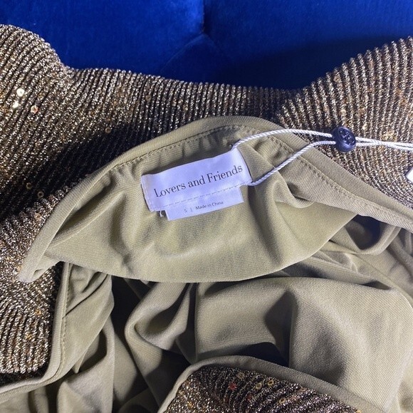 Lovers + Friends NWT Lyon Antique Gold Sequin Mini Halter Dress S - Picture 8 of 9